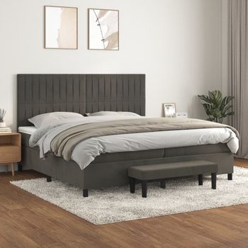 Cama Box Spring Con Colchón Terciopelo Gris Oscuro 200x200 Cm