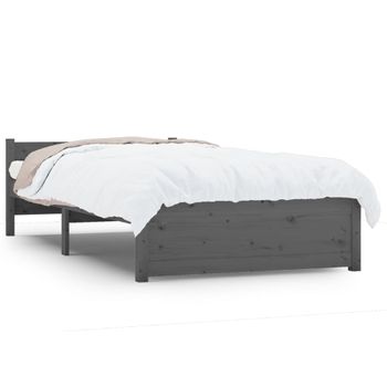 Estructura De Cama Individual Madera Maciza Gris 75x190 Cm