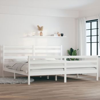 Estructura De Cama Madera Maciza De Pino Blanco 200x200 Cm