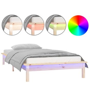 Estructura De Cama Con Led Madera Maciza 90x200 Cm Marrón