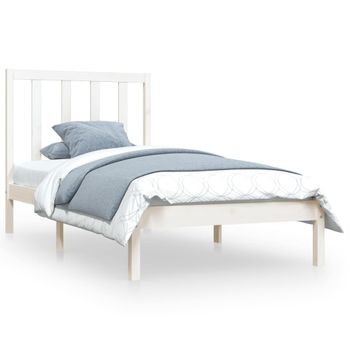 Estructura De Cama Madera Maciza Individual Blanco 75x190 Cm