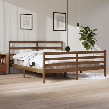 Estructura De Cama Madera Maciza De Pino Marrón Miel 200x200 Cm