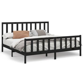 Estructura De Cama Madera Maciza De Pino Negro 180x200 Cm