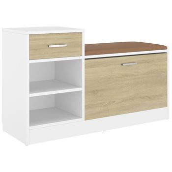 Banco Zapatero Madera De Ingeniería Blanco Y Roble Sonoma Beige