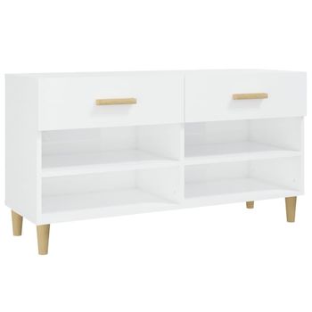 Mueble Zapatero Madera Contrachapada Blanco Brillo 102x35x55 Cm