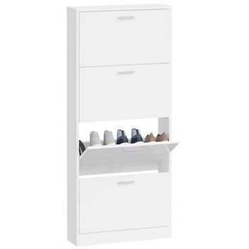 Mueble Zapatero Madera Contrachapada Blanco Brillo 59x17x150 Cm