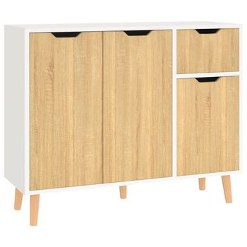 Aparador Madera De Ingeniería Blanco Y Roble Sonoma 90x30x72 Cm Beige