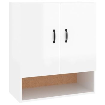 Armario De Pared Madera Contrachapada Blanco Brillo 60x31x70 Cm