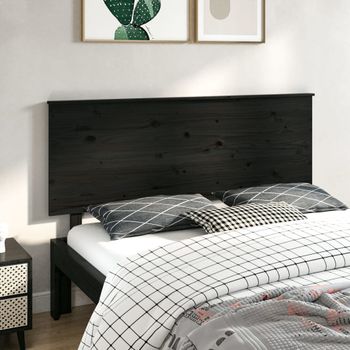 Cabecero De Cama Madera Maciza De Pino Negro 164x6x82,5 Cm