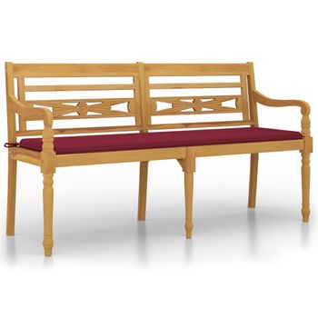 Banco Batavia Con Cojín Rojo Vino Madera Maciza De Teca 150 Cm Marrón