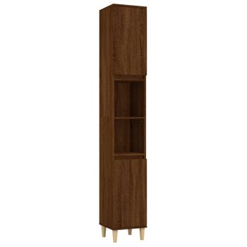 Armario De Baño Madera Contrachapada Roble Marrón 30x30x190 Cm