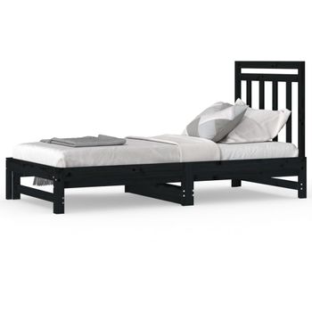 Sofá Cama Extraíble Madera Maciza De Pino Negro 2x(90x190) Cm