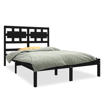 Estructura De Cama De Madera Maciza Negra 140x190 Cm