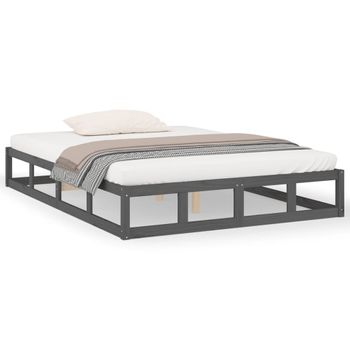 Estructura De Cama De Madera Maciza Gris King Size 150x200 Cm