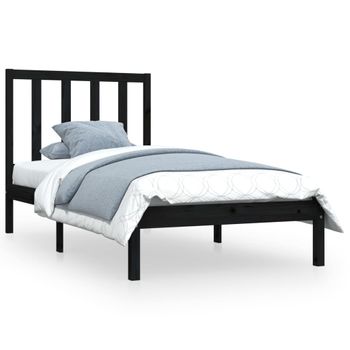 Estructura Cama Madera Maciza Pino Individual Negra 75x190 Cm