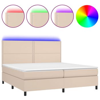 Cama Box Spring Colchón Led Cuero Sintético Capuchino 200x200cm