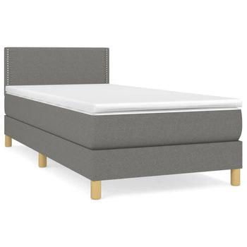 Cama Box Spring Con Colchón Tela Gris Oscuro 90x190 Cm