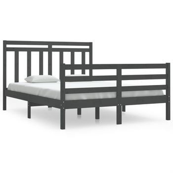 Estructura De Cama De Madera Maciza Doble 4ft6 135x190 Cm Gris