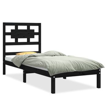 Estructura De Cama Madera Maciza Negro Individual 75x190 Cm