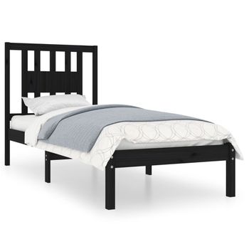 Estructura De Cama Individual Madera Maciza Negro 75x190 Cm