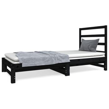 Sofá Cama Extraíble Madera Maciza De Pino Negro 2x(90x190) Cm