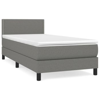 Cama Box Spring Con Colchón Tela Gris Oscuro 80x200 Cm