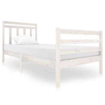 Estructura De Cama Madera Maciza Blanca 90x200 Cm