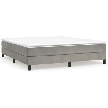 Cama Box Spring Con Colchón Terciopelo Gris Claro 180x200 Cm