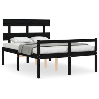 Estructura Cama De Matrimonio Con Cabecero Madera Maciza Negro