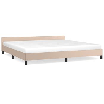 Estructura De Cama Cabecero Cuero Sintético Capuchino 200x200cm