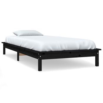 Estructura Cama Individual Madera Maciza Pino Negra 90x190 Cm