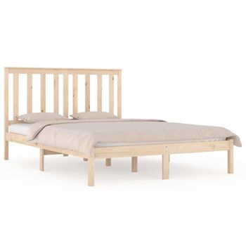 Estructura De Cama Madera Maciza De Pino 140x200 Cm Marrón