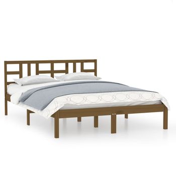 Estructura De Cama Madera Maciza Marrón Miel 140x200 Cm