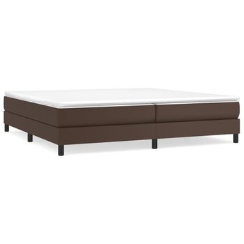 Cama Box Spring Con Colchón Cuero Sintético Marrón 200x200 Cm