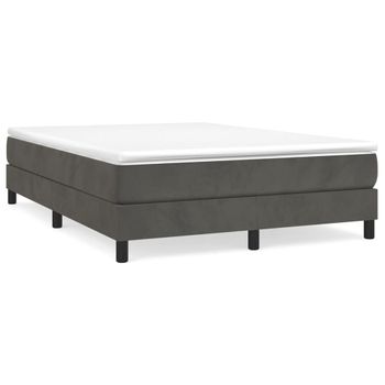 Cama Box Spring Con Colchón Terciopelo Gris Oscuro 140x190 Cm