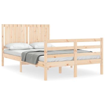 Estructura De Cama De Matrimonio Con Cabecero Madera Maciza Marrón