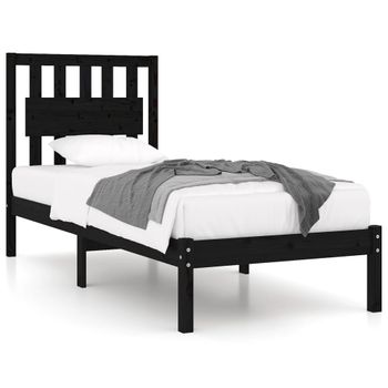 Estructura De Cama Individual Madera Maciza Negra 90x190 Cm