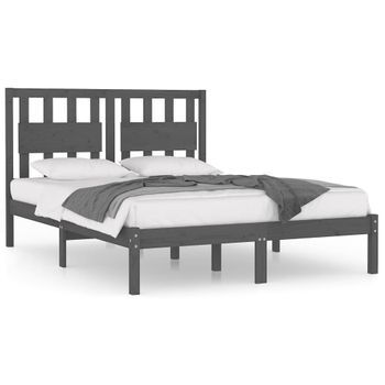 Estructura De Cama De Madera Maciza De Pino Gris 160x200 Cm