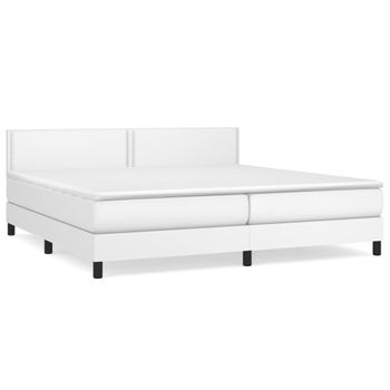 Cama Box Spring Con Colchón Cuero Sintético Blanco 200x200 Cm