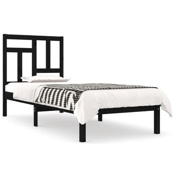 Estructura De Cama Individual De Madera Maciza Negra 75x190 Cm