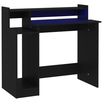 Escritorio Con Luz Led Madera Contrachapada Negro 97x45x90 Cm