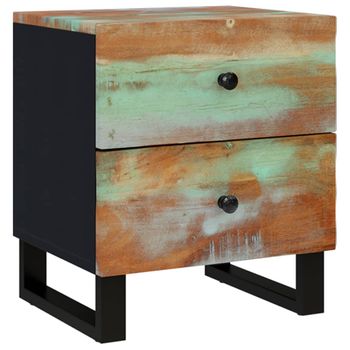 Mesita De Noche De Madera Maciza Reciclada 40x33x46 Cm Negro