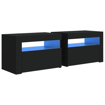 Mesitas De Noche Con Luces Led 2 Uds Negro 60x35x40 Cm