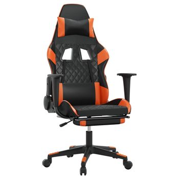 Silla Gaming Con Reposapiés Cuero Sintético Negro Naranja