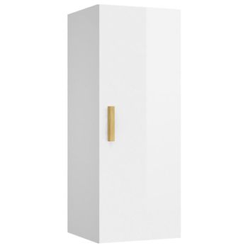 Armario Pared Madera Contrachapada Blanco Brillo 34,5x34x90 Cm