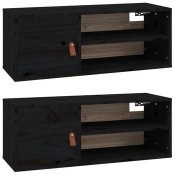 Armarios De Pared 2 Uds Madera Maciza Pino Negro 80x30x30 Cm