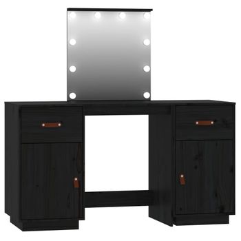 Juego De Tocador Con Led Madera Maciza De Pino Negro