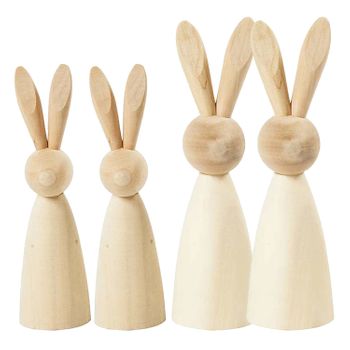 4 Conejos De Madera Para Decorar De 12 Y 14 Cm