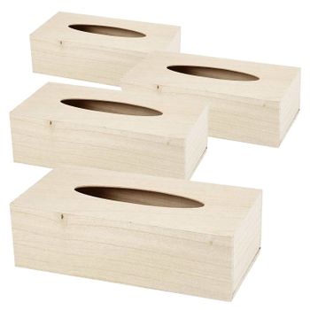 4 Cajas De Pañuelos De Madera 27 X 14 X 8 Cm