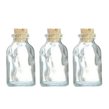3 Mini Botellas De Cristal De 6 Cm Con Tapón De Corcho